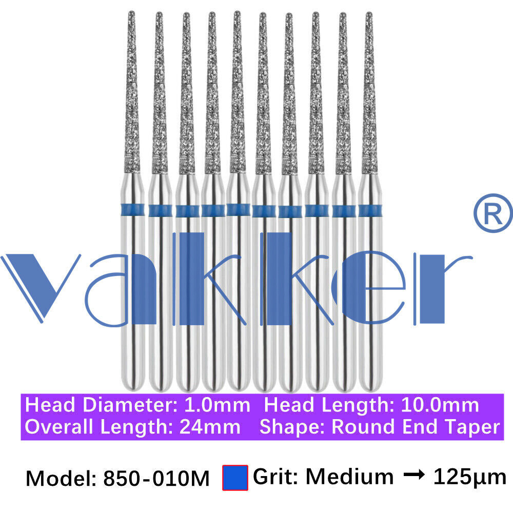 Vakker 10pc Dental Round End Taper FG Diamond Bur 850-010M Medium Grit