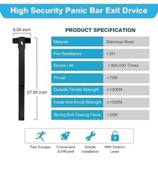 IRONWALLS Door Push Bar Panic Exit Device with Lever, For 27.5”-41” Doors