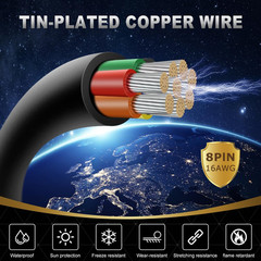 16 Gauge 8 Conductor Electrical Wire, 10FT 16AWG Black PVC Stranded Tinned Coppe