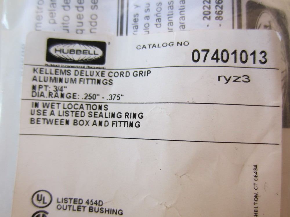 Hubbell 07401013 KELLENS CORD GRIP Deluxe 3/4″ NPT .250-.375 For Wet Location*