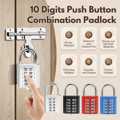 1Pcs 10-Digit Combination Padlock Push Button Lock for Locker Gym, Case, Drawer,