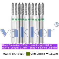 Vakker 10pc Diamond Bur Bevel Cylinder & Gingival Curettage Shape Handpiece Burs