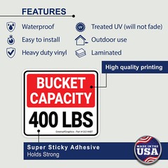 (2 Pack) Bucket Capacity Sticker 400 lbs (181 kg) – Safety OSHA Laminated Decal