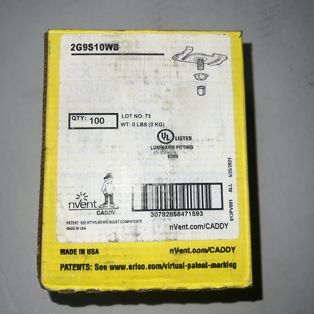 100 Erico Caddy 2G9S10 Twist On Track Light Clip with PAL Nut Nvent 9/16 T-bar