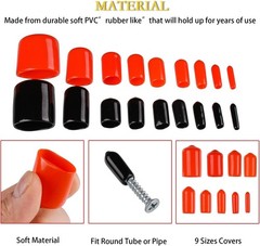 300 Pieces Rubber End Caps, Vinyl End Caps Black and Red Screw Bolt Screw Rubber