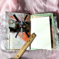 Handmade Vintage Silk Fabric Junk Journal Book Romantic Floral 2 Signatures Lace