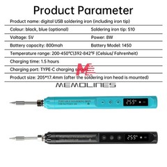Portable Digital USB Smart Temperature Adjustable Soldering Iron 800mAh Battery