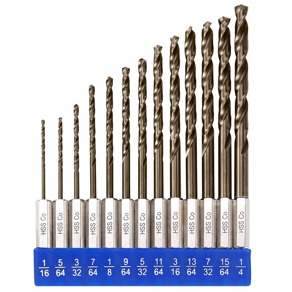 Sinyeenglon Hex Shank Cobalt Drill Bit Set for Metal and 1/16″ to 1/4