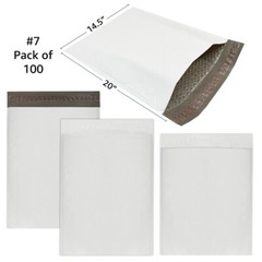 UOFFICE 100 Poly Bubble Mailer Bags per Pack 14.25 x 20″ #7 Envelopes White Self