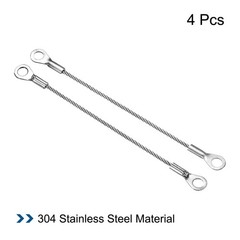 4Pcs Stainless Steel Lanyard Cable 2mmx10cm Eyelets Ended Security Wire Rope