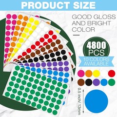 1/2 inches, Black, Blue, Brown, Green, Orange, Purple, Red, White, Yellow