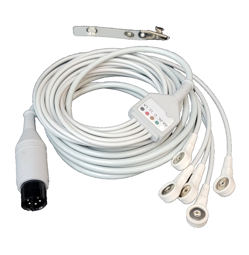 Welch Allyn ECG Cable 6 Pin 5 Leads Snap AHA Compatible 12′ 008-0313-00