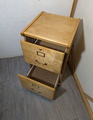 Vintage Industrial Mission Style Oak Wood Filing File Cabinet 2 Drawer Brass N54