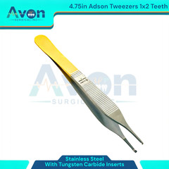Gold Handle 1×2 Teeth Adson Tissue Forceps, 4.75in, w/ TC Inserts – German Steel