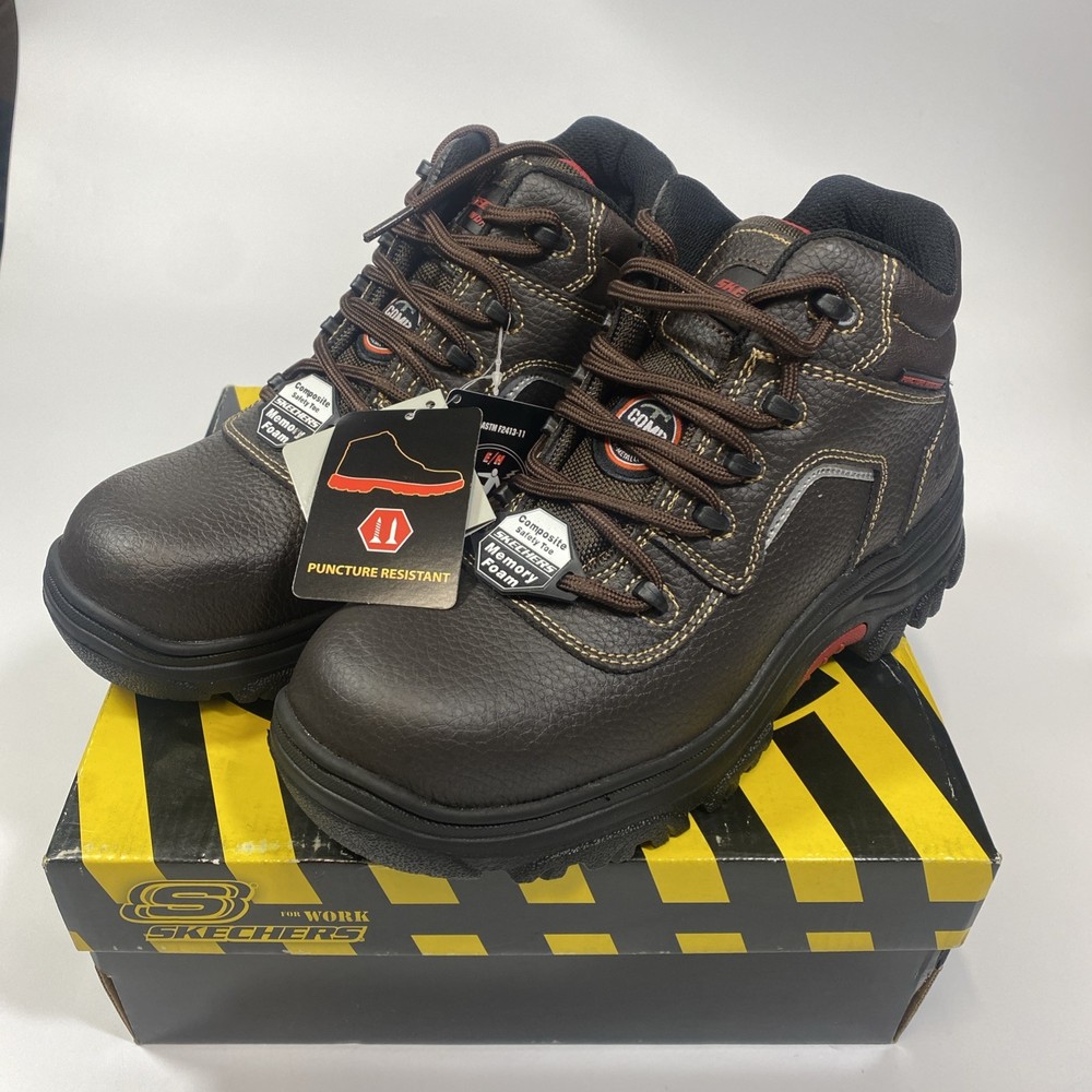 Skechers Mid Cut Work Boots 77144 BRN, Men’s Size 8, Composite Safety Toe Brown