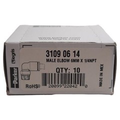Lot of 10 Parker 3109 06 14 Elbow Fitting 1/4in NPT Male, ø6mm One-Touch, 290PSI