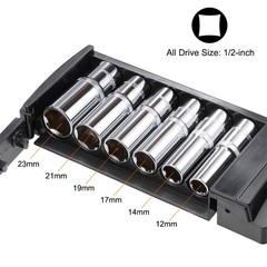 1/2-Inch Drive 6 Point Deep Socket Set 12mm – 23mm Metric Cr-V 6Pcs