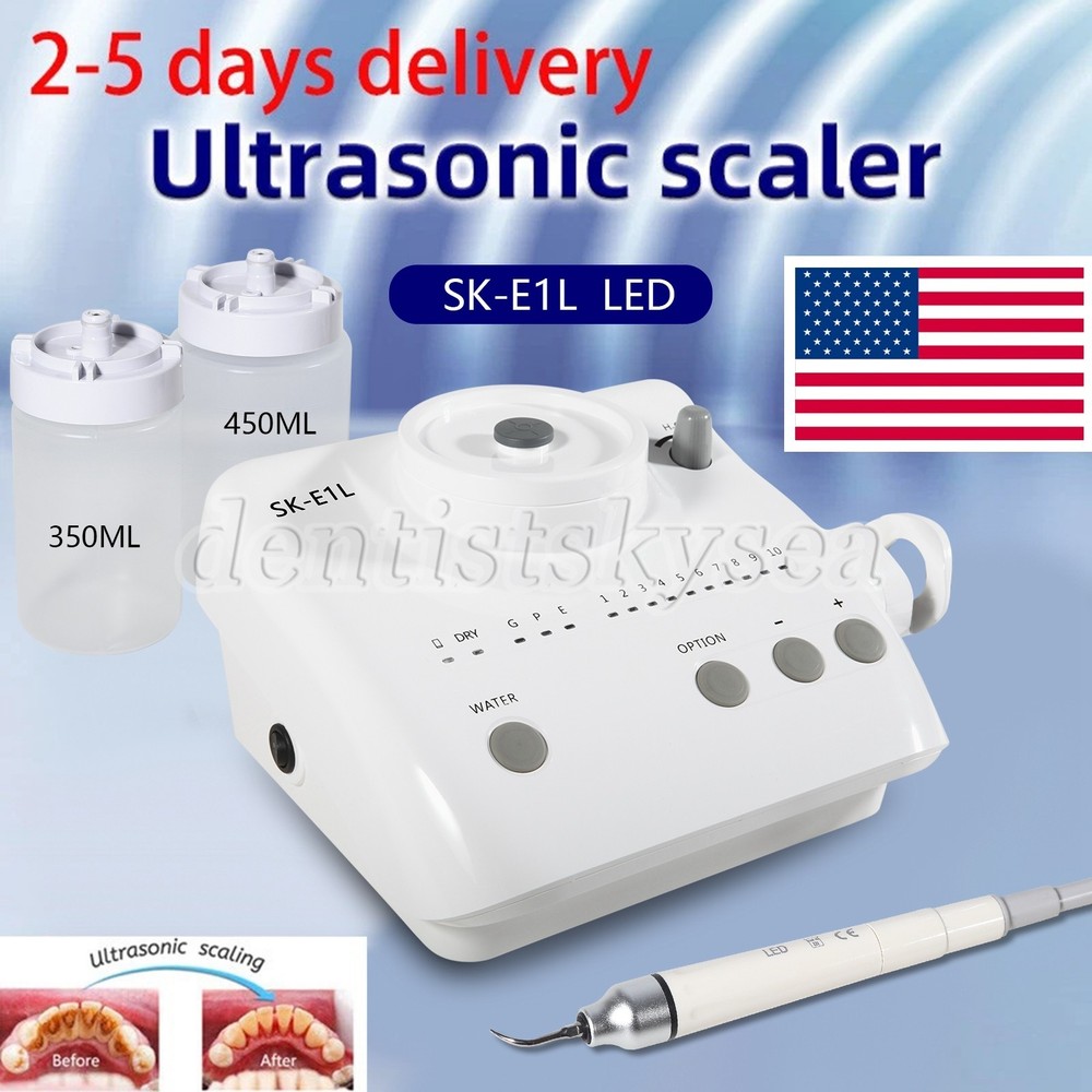 LED Dental Ultrasonic Scaler Handpiece 2*Bottles Fit EMS Cavitron USPS