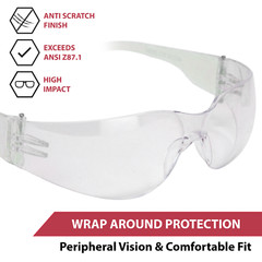 Crystal Clear Safety Glasses, ANSI Z87.1, Impact & Scratch Resistant Lens