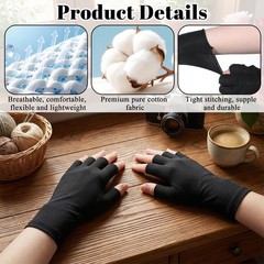 6pairs Cotton Fingerless Gloves Black Hand Moisturizing Gloves Overnight Slee…