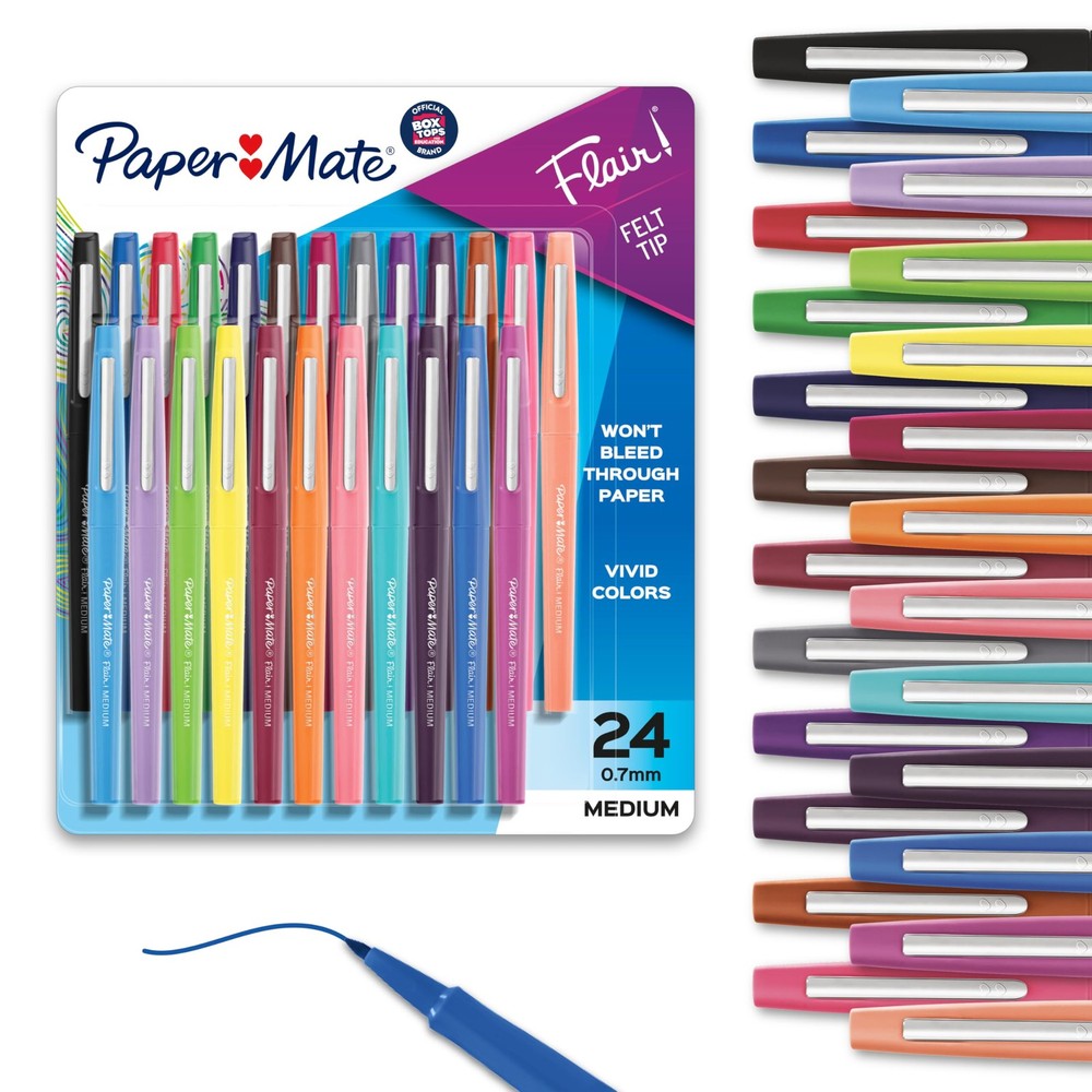 Paper Mate Felt Tip Pens Flair Marker Pens Medium Point Assorted 24 –