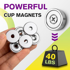 16Pack 40LBS Strong Magnets with Holes, Round Cup Magnets with Screws for Wall M