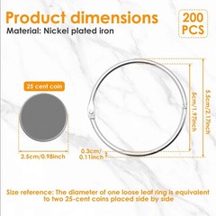 200 Pack 2″ Metal Loose Leaf Binder Rings | Nickel Plated Book Rings for Crafts,