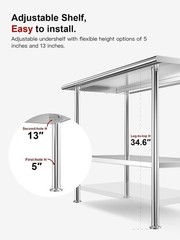 Commercial-Grade Prep Table 24X48 Ins with Adjustable Storage & Sturdy Design