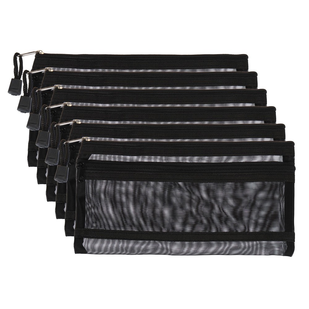 6Pcs Mesh Zipper Bags, B6 Travel Cases Nylon Makeup Pouches, Black