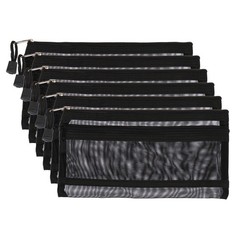 6Pcs Mesh Zipper Bags, B6 Travel Cases Nylon Makeup Pouches, Black