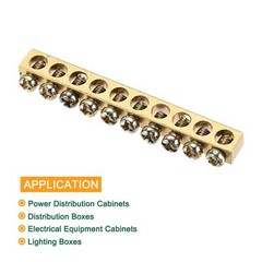 5Pcs Terminal Ground Bar Screw Block Barrier Brass 10 Positions 65×5.5×7.5mm