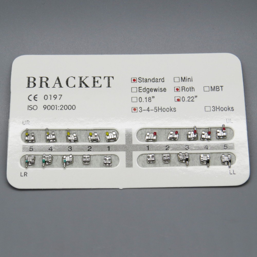 100 Packs Dental Orthodontic Metal Bracket Standard Roth 022 Slot 3 4 5 Hooks