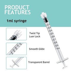 20 Pack 1mL Luer Lock Syringes without Needle, 1 ml cc Disposable Syringe