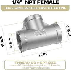 Stainless Steel 304 Cast Pipe Fitting,Tee Union, 1/4″ X 1/4″ X 1/4″ NPT Female 3