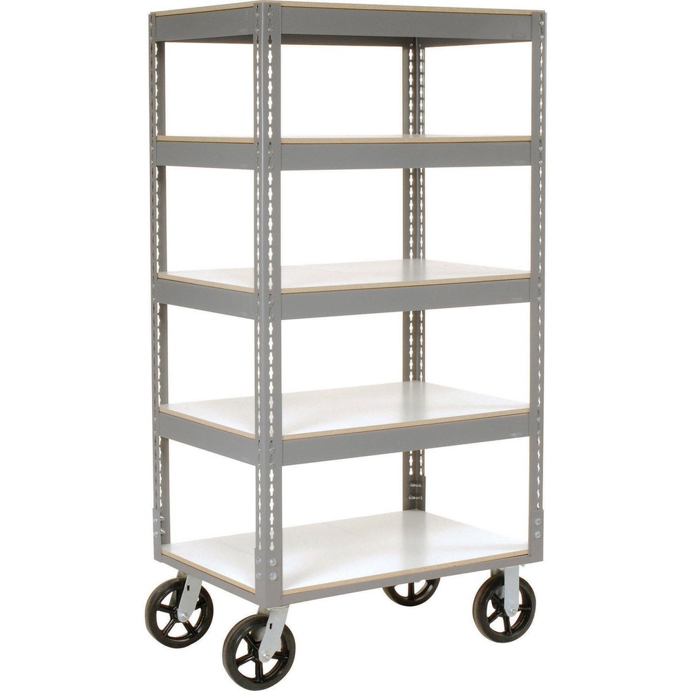 Easy Adjust Boltless 5 Shelf Truck Laminate Shelves Rubber Casters 36″L x 24″W x