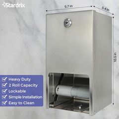 2 Roll Stainless Steel Commercial Toilet Paper Dispenser, Heavy Duty Wall Mount