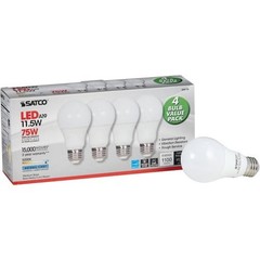 1Pc Satco 75W Equivalent Natural Light A19 Medium LED Light Bulb (4-Pack)