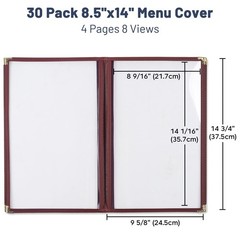 WeChef 20pc 8.5×14″ Menu Cover 4 Page 8 View Corner Stitch Restaurant Cafe