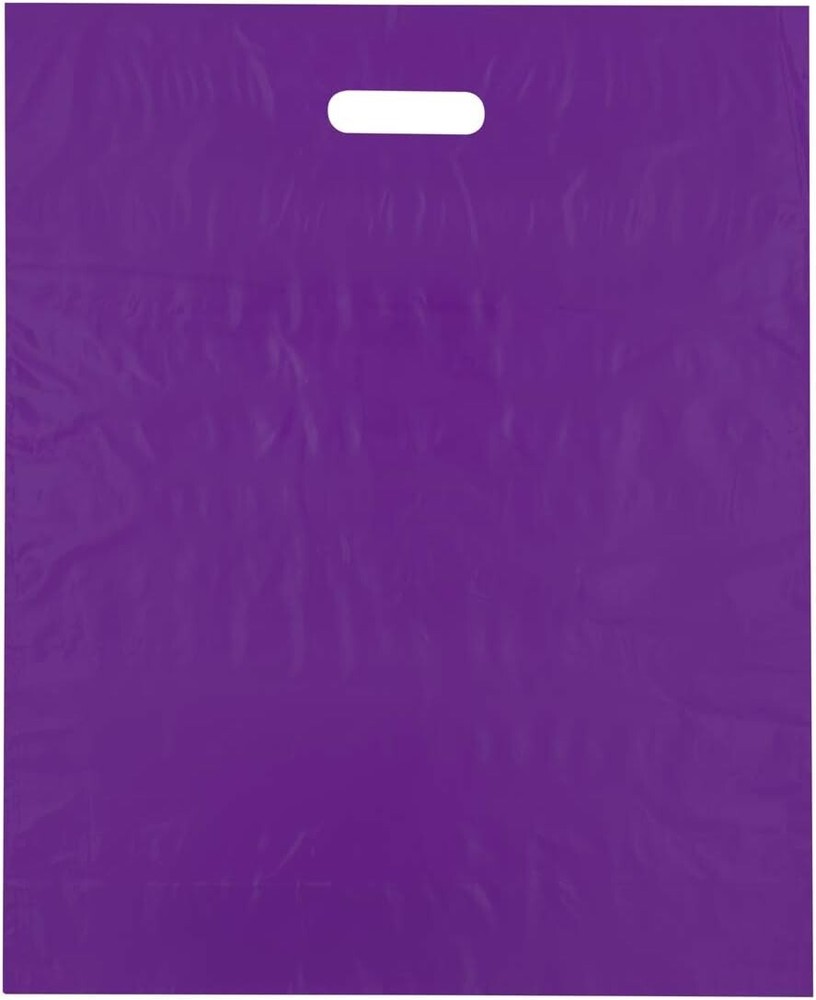Purple Die Cut Plastic Shopping Bags with Handles Large size 15x18x4 Lot 500