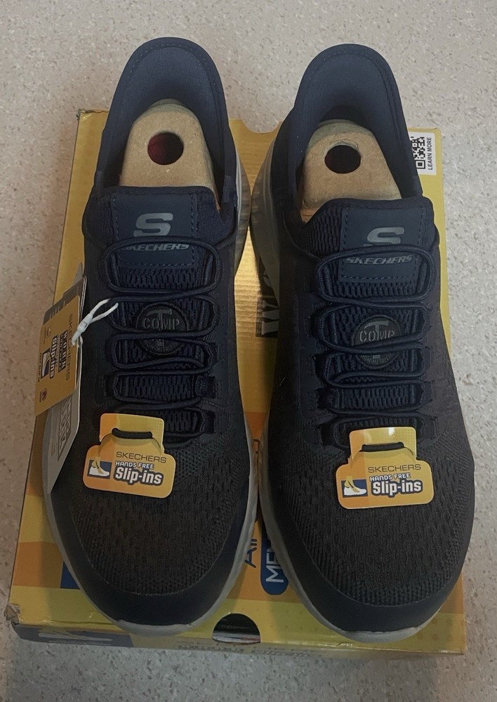 Sketchers Work Shoes Slip In Memory Foam Slip Resistant Mens Size 8.5 Navy Blue