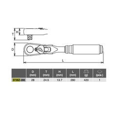 Ko-ken 3726Z-280 Z-EAL Long Reversible Flex Ratchet 3/8 in 9.5mm Drive 72 Teeth