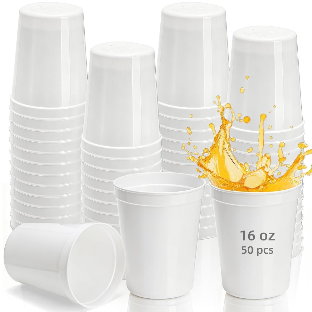 White Stadium Cups 50 Pack 16 Oz Reusable BPA Free Plastic for Party – DIY