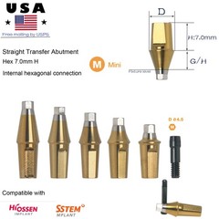 5Pcs US Dental Straight Abutment Ti Hex Hiossen Mini conical replica screw 1-5mm