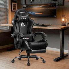 Video Gaming Chair with Footrest Lumbar Support for Home Office High Back Rec…