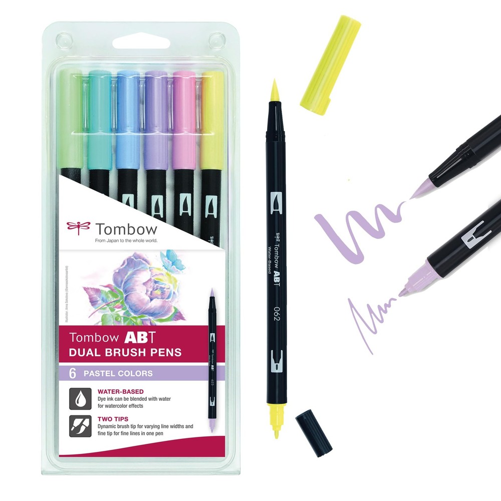 Tombow ABT Dual Brush Pen – Pastel Colours 1 Count (Pack of 6), Assorted