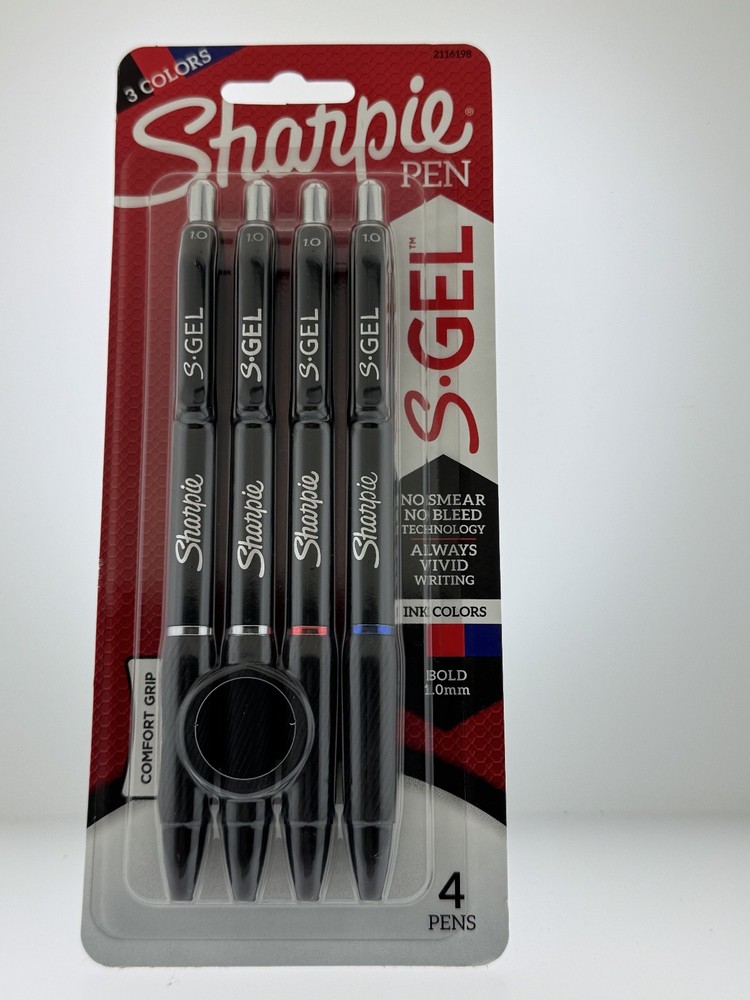 Sharpie Pen 4 Pack Black RED BLUE Ink S-gel Medium 1.0mm 2116198