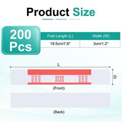 200Pcs Money Band 500 Dollar Money Bill Wrapper Self-Adhesive Bill Band Red