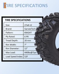 4Pcs ATV UTV All-Terrain Tires 27×8-12 27×10-12 6PR Tubeless Off-Road Mud Sand