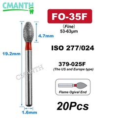 20Pcs US Dental Diamond Burs High Speed Burs Dental Lab Polishing Drills 1.6mm