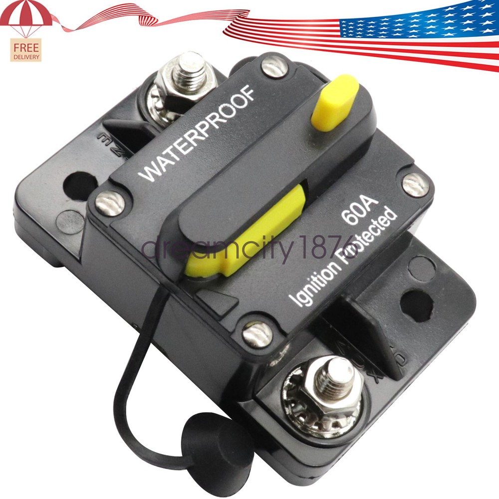 60 Amp Waterproof Circuit Breaker Auto/Marine/Solar 12-48V DC Manual Reset